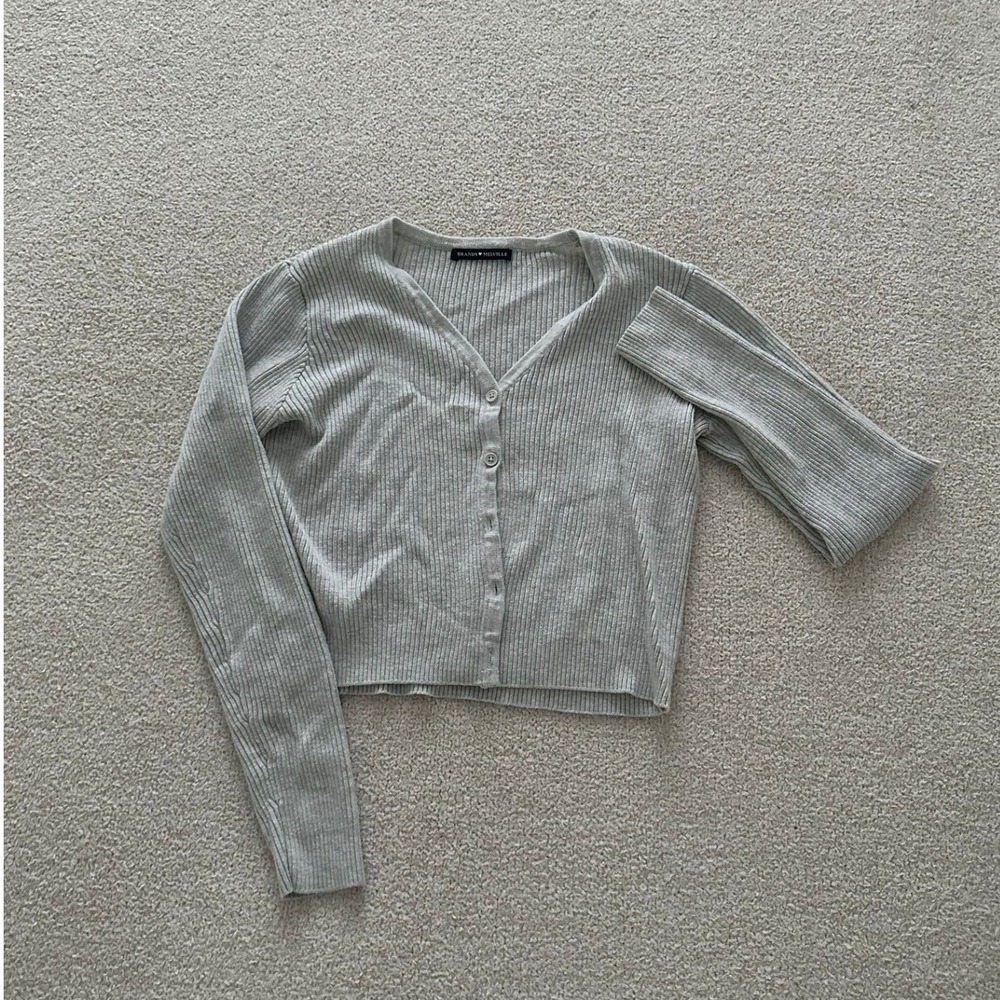 Brandy Melville Grey Ribbed Cropped Cardigan Size Small
